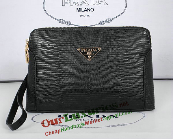 2014 Prada Lizard Leather Clutch 86032 black for sale